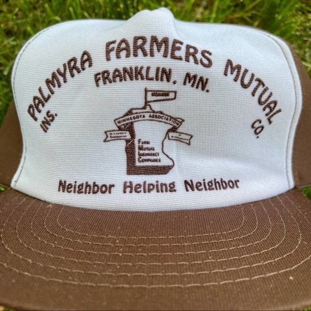 VTG Trucker Snapback Hat Farmers Mutual MN Brown Foam USA Cap OS Adjustable